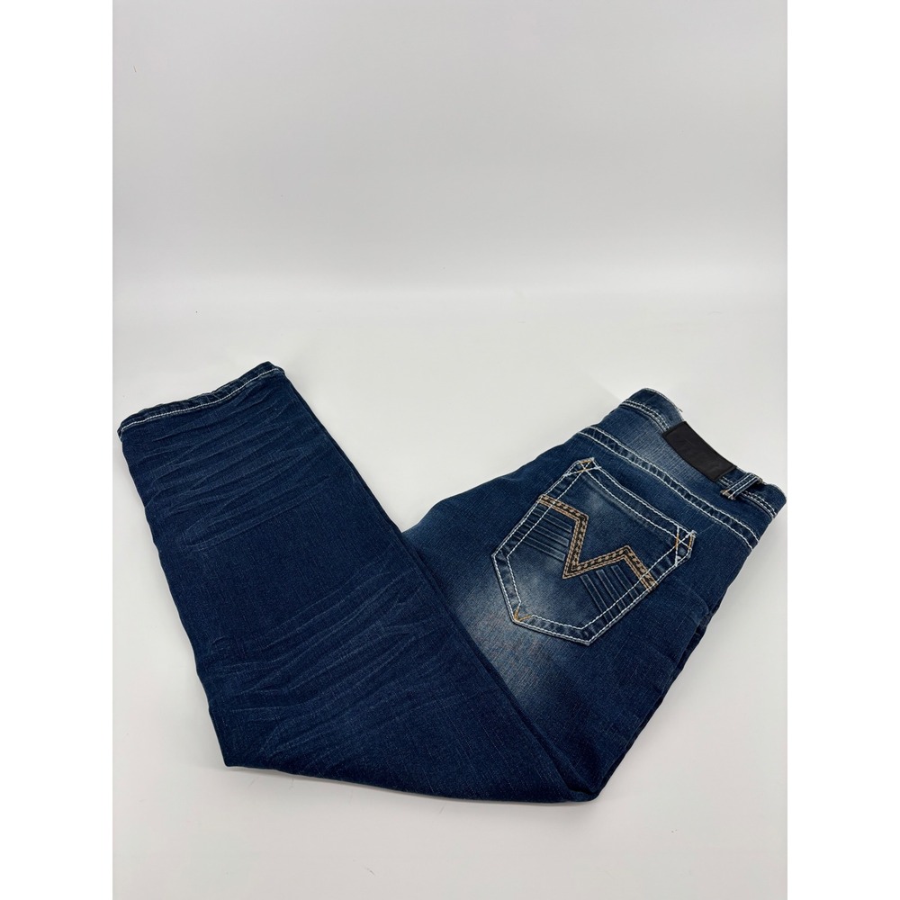 True Luck Mens Dark Wash Thick Stitch Straight Leg Jeans 34x30